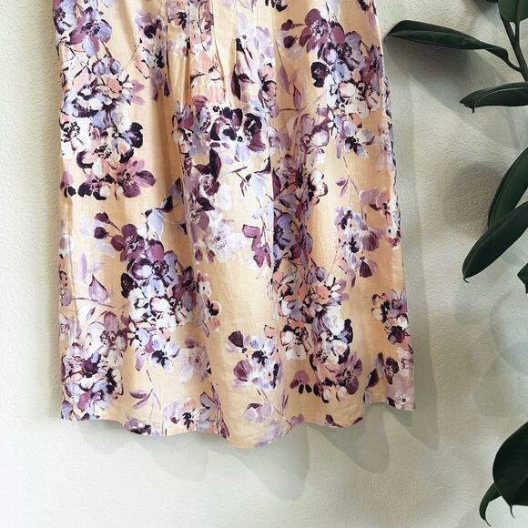 J Jill Womens Floral 100% Linen Dress Large Pockets Coatal Beachy Breathable - Picture 3 of 9